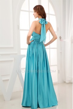 Silk like Satin A-Line Floor-Length Halter Ruffles Prom/Formal Evening Bridesmaid Dresses 02020310
