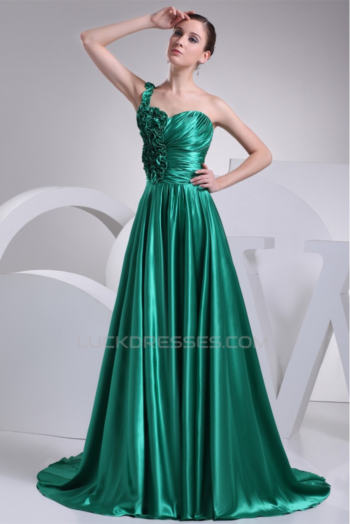 Silk like Satin A-Line One-Shoulder Ruched Prom/Formal Evening Dresses 02020311