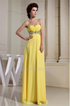 A-Line Chiffon Sleeveless Beading Floor-Length Yellow Prom/Formal Evening Dresses 02020332