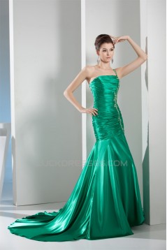 One-Shoulder Long Green Beaded Prom Evening Formal Dresses 02020334