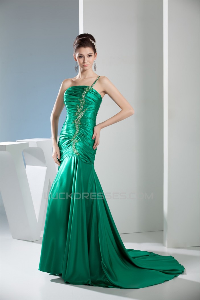 One-Shoulder Long Green Beaded Prom Evening Formal Dresses 02020334