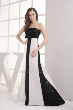 Sleeveless Bows A-Line Strapless Brush Sweep Train Sequins Prom Evening Formal Dresses 02020341