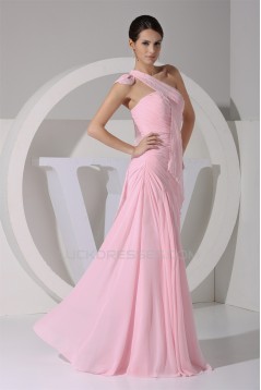 Elegant One-Shoulder Long Pink Chiffon Prom Evening Bridesmaid Dresses 02020347