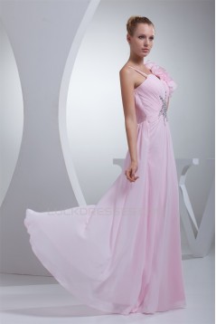 A-Line Sleeveless Chiffon Beading Long Pink Prom/Formal Evening Bridesmaid Dresses 02020350