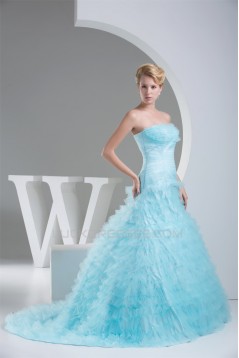 Sleeveless Satin Fine Netting Long Blue Prom/Formal Evening Dresses 02020357