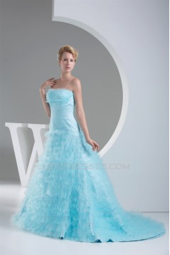 Sleeveless Satin Fine Netting Long Blue Prom/Formal Evening Dresses 02020357