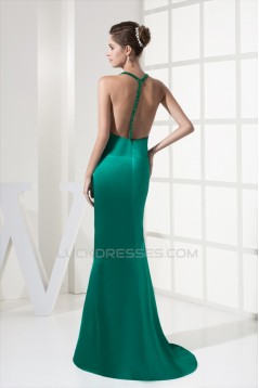 Mermaid/Trumpet Brush Sweep Train Deep V-Neck Long Green Prom/Formal Evening Dresses 02020373