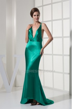 Mermaid/Trumpet Brush Sweep Train Deep V-Neck Long Green Prom/Formal Evening Dresses 02020373