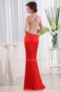 Mermaid/Trumpet Halter Beaded Long Red Prom/Formal Evening Dresses 02020374