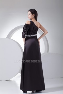 Sleeveless Silk like Satin One-Shoulder Long Black Prom/Formal Evening Dresses 02020383