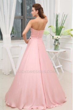 A-Line Sweetheart Beaded Long Pink Chiffon Prom Evening Formal Dresses 02020384