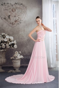 A-Line Sweetheart Beaded Long Pink Chiffon Prom/Formal Evening Dresses 02020387