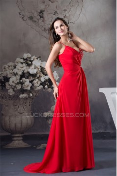 A-Line Spaghetti Straps Chiffon Long Red Prom/Formal Evening Dresses 02020393