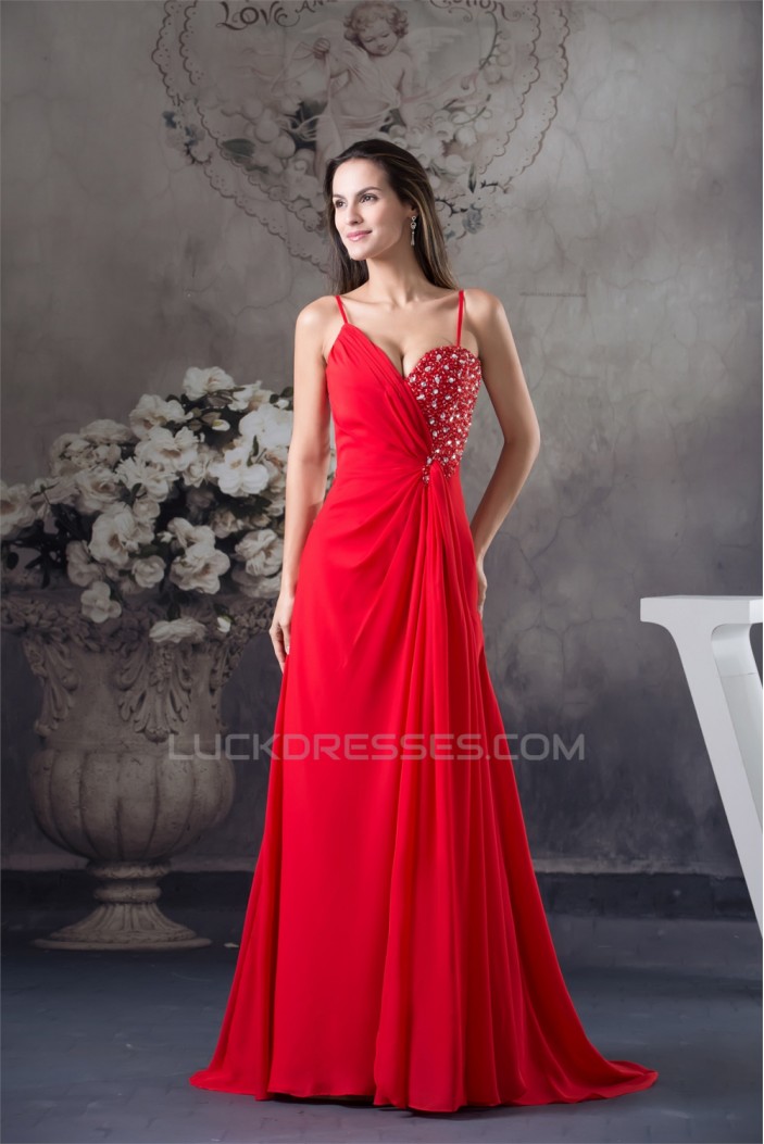 A-Line Spaghetti Straps Chiffon Long Red Prom/Formal Evening Dresses 02020393