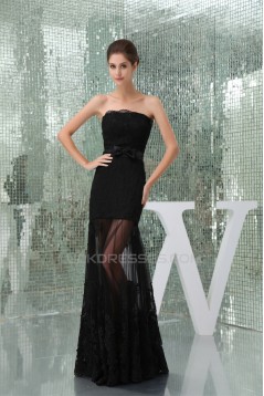 Elegant Strapless Sleeveless Floor-Length Chiffon Lace Long Black Prom/Formal Evening Dresses 02020411