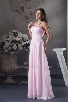 Straps Chiffon Beading Long Pink Prom/Formal Evening Bridesmaid Dresses 02020414