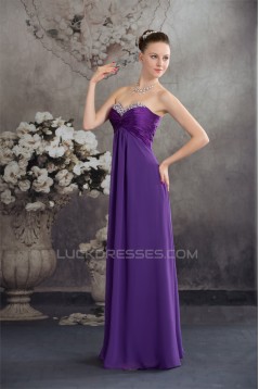 Empire Sweetheart Chiffon Silk like Satin Long Purple Beading Prom/Formal Evening Dresses 02020429