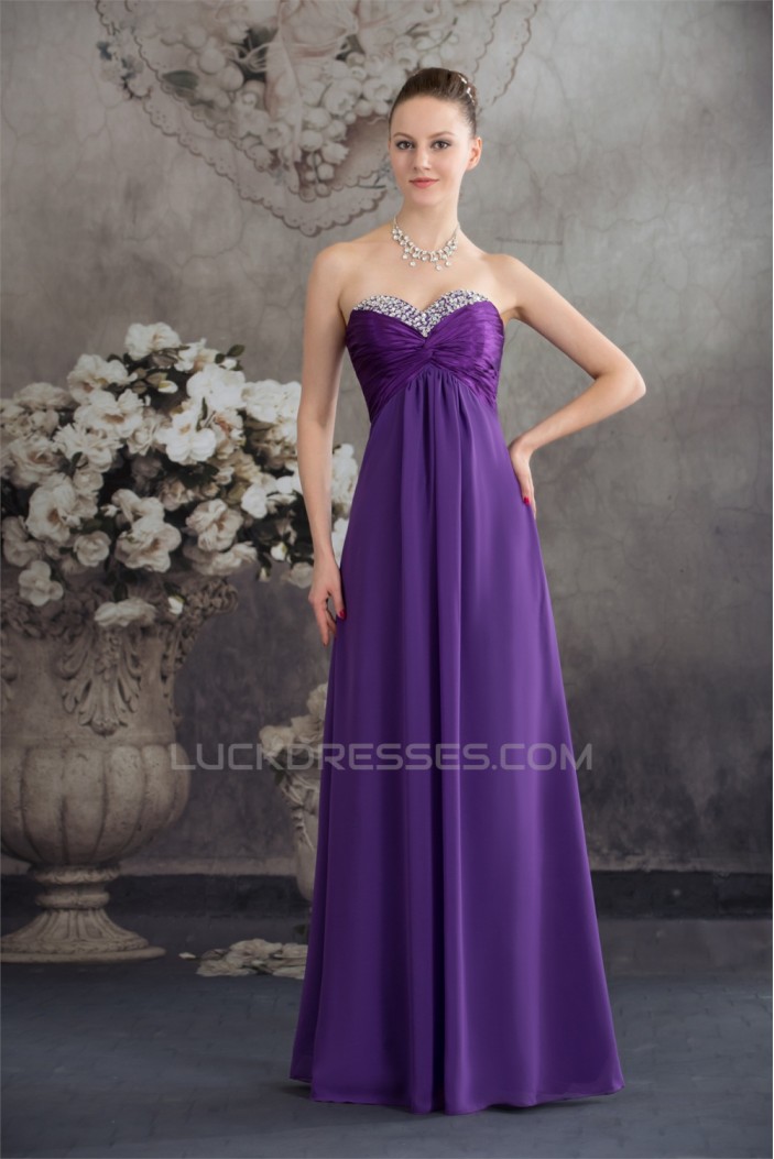 Empire Sweetheart Chiffon Silk like Satin Long Purple Beading Prom/Formal Evening Dresses 02020429