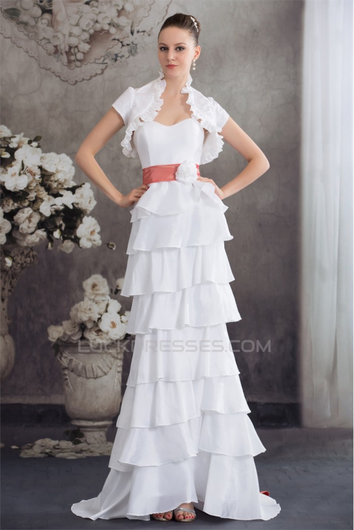 Sweetheart Short Sleeve Taffeta Bows Puddle Train Prom/Formal Evening Dresses 02020437