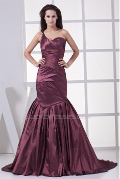 Mermaid/Trumpet One-Shoulder Taffeta Court Train Sleeveless Long Prom Evening Dresses 02020442