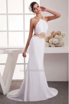 Trumpet/Mermaid Halter Chiffon Sleeveless Beaded Long White Prom/Formal Evening Dresses 02020458