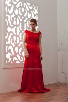 Brush Sweep Train A-Line Portrait Elastic Woven Satin Prom/Formal Evening Dresses 02020489