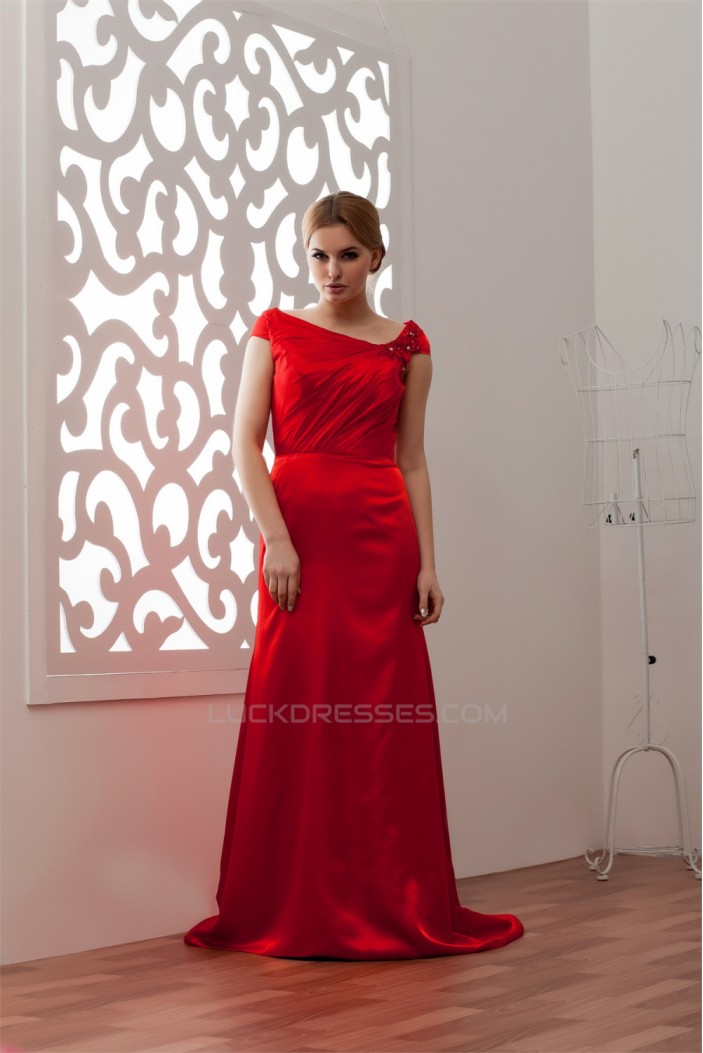 Brush Sweep Train A-Line Portrait Elastic Woven Satin Prom/Formal Evening Dresses 02020489