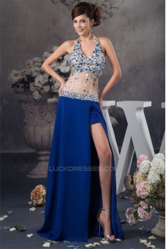 A-Line Halter Beaded Split Side Sleeveless Prom/Formal Evening Dresses 02020496