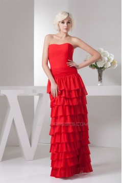 Sheath/Column Strapless Chiffon Long Red Prom Evening Formal Dresses 02020505