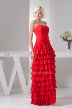 Sheath/Column Strapless Chiffon Long Red Prom Evening Formal Dresses 02020505