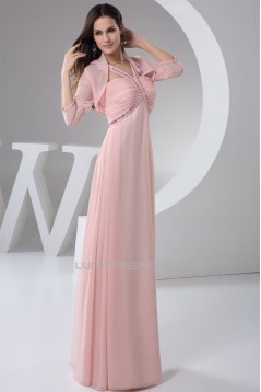 Chiffon Straps Sleeveless Long Pink Prom/Formal Evening Dresses 02020508