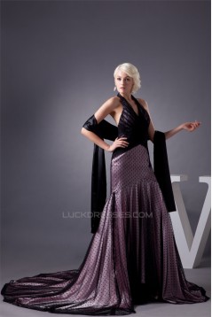 Halter Mermaid/Trumpet Satin Fine Netting Prom/Formal Evening Dresses 02020529