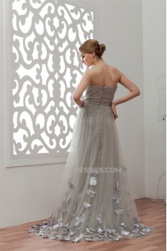Handmade Flowers Sleeveless A-Line Satin Fine Netting Plus Size Prom/Formal Evening Dresses 02020531