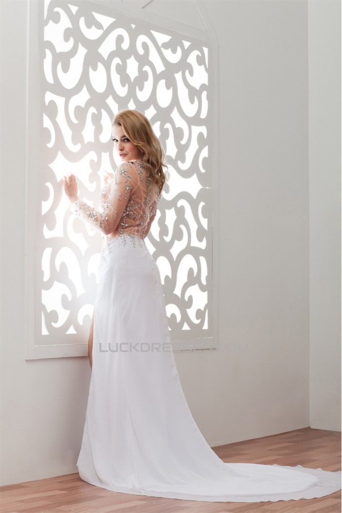 Long Sleeves Satin Organza Fine Netting Prom/Formal Evening Dresses 02020534