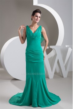 Mermaid/Trumpet Pleats Sleeveless V-Neck Prom/Formal Evening Dresses 02020536