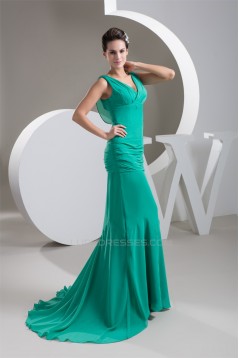 Mermaid/Trumpet Pleats Sleeveless V-Neck Prom/Formal Evening Dresses 02020536
