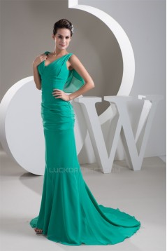 Mermaid/Trumpet Pleats Sleeveless V-Neck Prom/Formal Evening Dresses 02020536