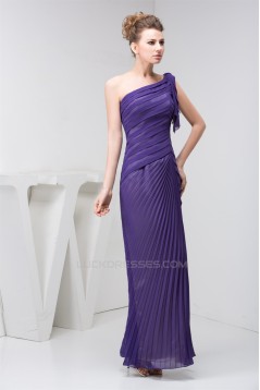 One-Shoulder Chiffon Long Purple Pleats Prom Evening Bridesmaid Dresses 02020539