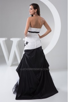 Ruffles Sleeveless A-Line Satin Taffeta Fine Netting Prom/Formal Evening Dresses 02020543