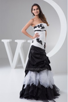 Ruffles Sleeveless A-Line Satin Taffeta Fine Netting Prom/Formal Evening Dresses 02020543
