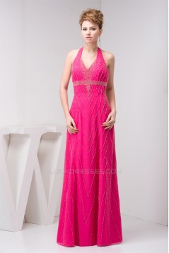 Chiffon Sleeveless Halter Beaded Prom Evening Formal Dresses 02020547