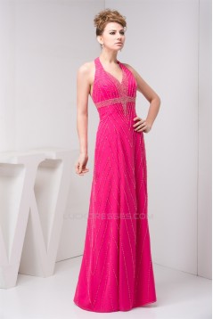 Chiffon Sleeveless Halter Beaded Prom Evening Formal Dresses 02020547
