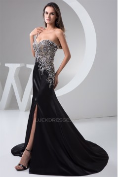 A-Line Sweetheart Brush Sweep Train Long Black Prom/Formal Evening Dresses 02020549