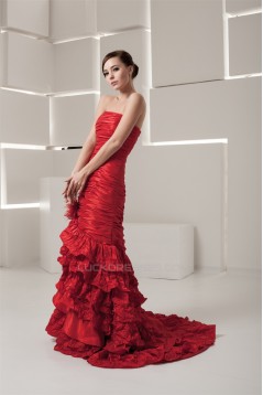 Satin Taffeta Handmade Flowers Sleeveless Prom/Formal Evening Dresses 02020551