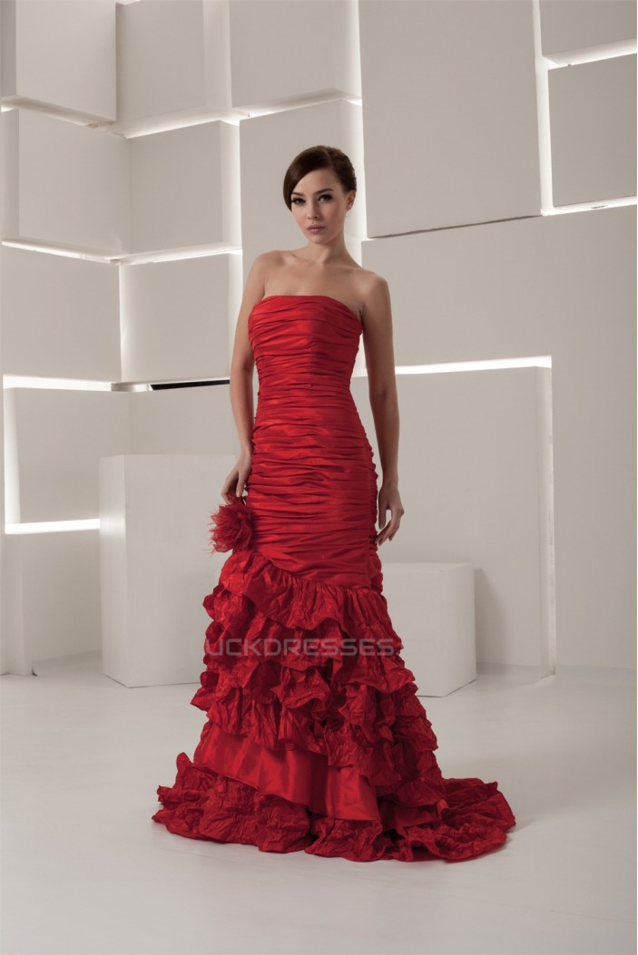 Satin Taffeta Handmade Flowers Sleeveless Prom/Formal Evening Dresses 02020551