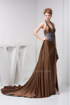 Sleeveless Halter Lace A-Line Brush Sweep Train Prom/Formal Evening Dresses 02020584