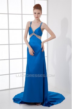 A-Line Beading Elastic Woven Satin Brush Sweep Train Prom/Formal Evening Dresses 02020609