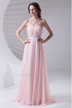 A-Line Strapless Beaded Long Pink Prom Evening Formal Bridesmaid Dresses 02020613