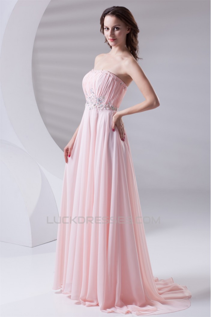 A-Line Strapless Beaded Long Pink Prom Evening Formal Bridesmaid Dresses 02020613