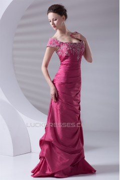 A-Line Taffeta Capped Sleeves Floor-Length Prom/Formal Evening Dresses 02020638